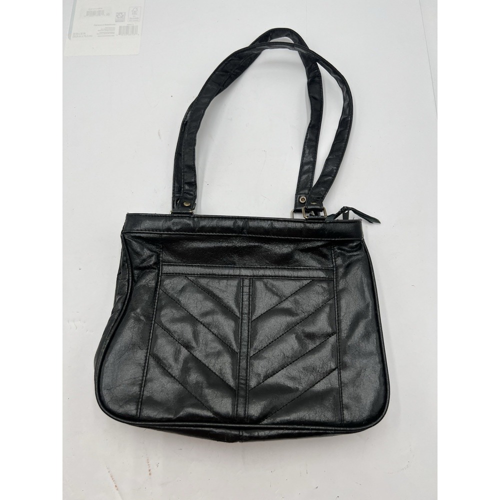 Vintage Ambassador Design Black Faux Leather Handbag Purse Chevron Shoulder Bag